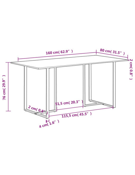 Table salle à manger Style Industriel en bois de manguier brut 160 x 80 x 76 cm {attributes} Table salle à manger Style Industriel en bois de manguier brut 160 x 80 x 76 cm {attributes}