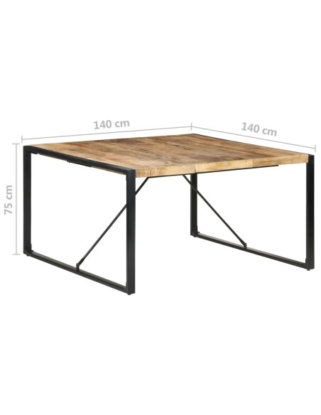 Table à manger Style Industriel en bois de manguier brut  140x140x75 cm {attributes} Table à manger Style Industriel en bois de manguier brut  140x140x75 cm {attributes}