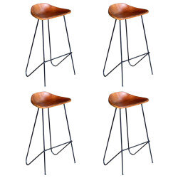 Chaise de bar industrielle en lot de 4 en cuir véritable Brun  {attributes}