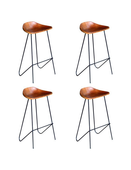 Chaise de bar industrielle en lot de 4 en cuir véritable Brun  {attributes} Chaise de bar industrielle en lot de 4 en cuir véritable Brun  {attributes}