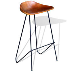 Chaise de bar industrielle en lot de 4 en cuir véritable Brun  {attributes} 2