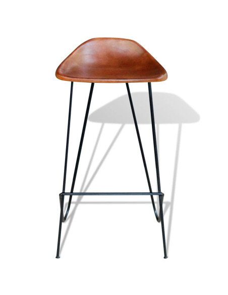 Chaise de bar industrielle en lot de 4 en cuir véritable Brun  {attributes} Chaise de bar industrielle en lot de 4 en cuir véritable Brun  {attributes}