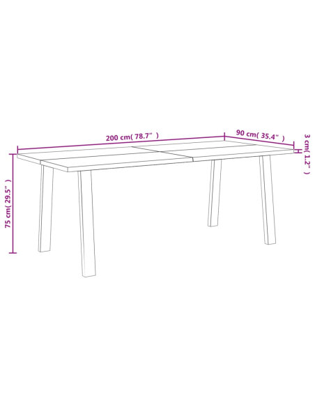 Table à manger Style Industriel en bois d'acacia 200 x 90 x 75 cm {attributes} Table à manger Style Industriel en bois d'acacia 200 x 90 x 75 cm {attributes}