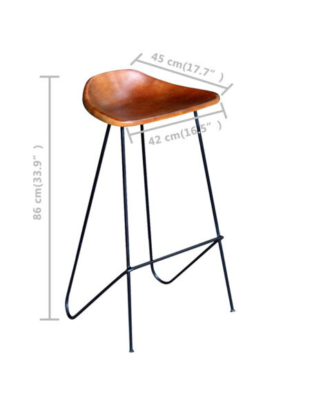 Chaise de bar industrielle en lot de 4 en cuir véritable Brun  {attributes} Chaise de bar industrielle en lot de 4 en cuir véritable Brun  {attributes}
