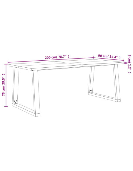 Table à manger Style Industriel en bois d'acacia 200 x 90 x 75 cm {attributes} Table à manger Style Industriel en bois d'acacia 200 x 90 x 75 cm {attributes}