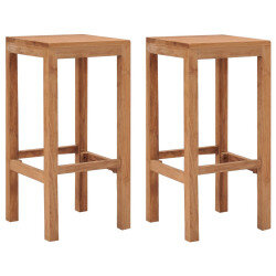 Tabourets de bar Bohème / Nature en lot de 2 en bois massif de teck Brun  {attributes}