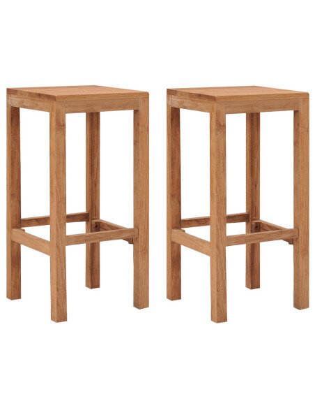 Tabourets de bar Bohème / Nature en lot de 2 en bois massif de teck Brun  {attributes} Tabourets de bar Bohème / Nature en lot de 2 en bois massif de teck Brun  {attributes}