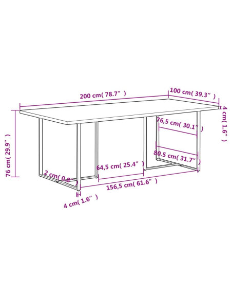 Table salle à manger Style Industriel en bois de récupération massif 200 x 100 x 76 cm {attributes}