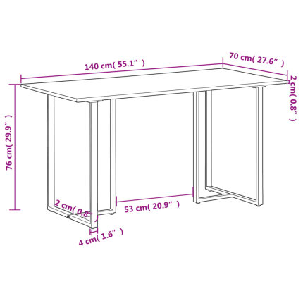 Table salle à manger Style Industriel en bois de manguier brut 140 x 70 x 76 cm {attributes}