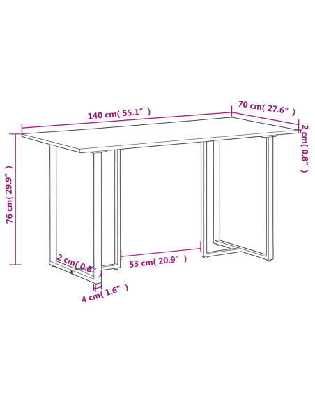 Table salle à manger Style Industriel en bois de manguier brut 140 x 70 x 76 cm {attributes} Table salle à manger Style Industriel en bois de manguier brut 140 x 70 x 76 cm {attributes}