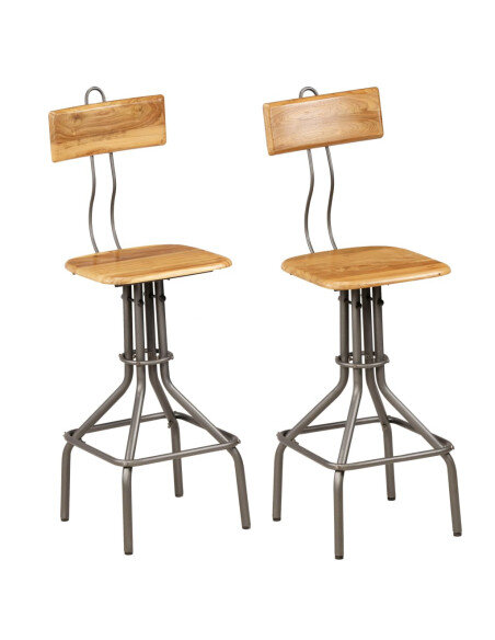 Chaise de bar industrielle en lot de 2 en bois massif de teck de récupération Brun  {attributes}