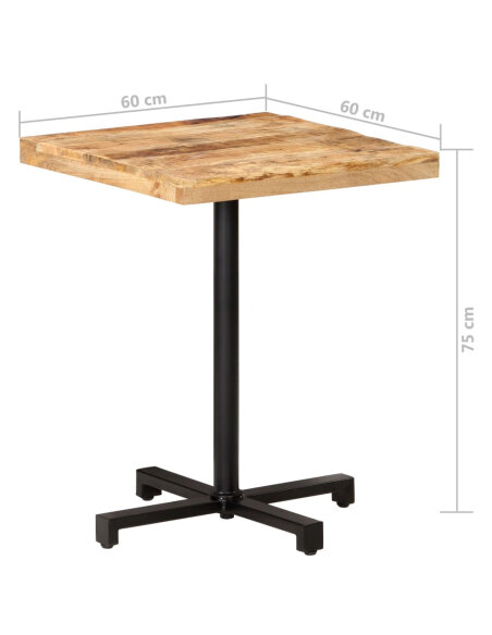 Table de bistro Style Industriel carrée en bois de manguier brut 60 x 60 x 75 cm {attributes} Table de bistro Style Industriel carrée en bois de manguier brut 60 x 60 x 75 cm {attributes}