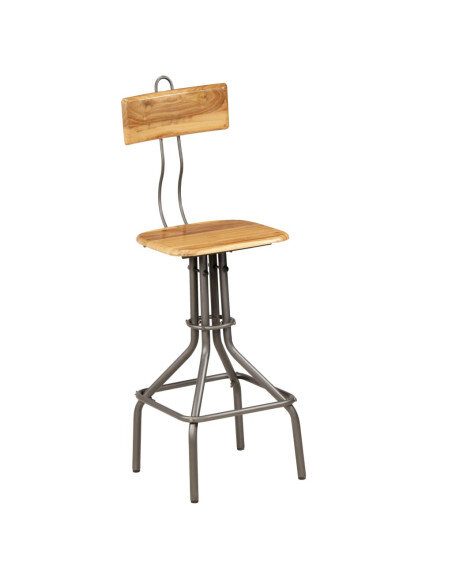 Chaise de bar industrielle en lot de 2 en bois massif de teck de récupération Brun  {attributes}