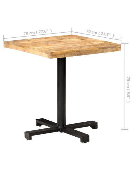 Table de bistro Style Industriel carrée en bois de manguier brut 70 x 70 x 75 cm {attributes} Table de bistro Style Industriel carrée en bois de manguier brut 70 x 70 x 75 cm {attributes}