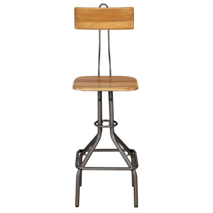 Chaise de bar industrielle en lot de 2 en bois massif de teck de récupération Brun  {attributes}