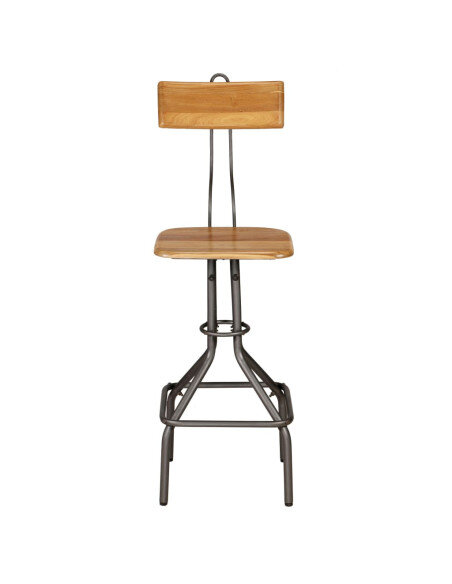 Chaise de bar industrielle en lot de 2 en bois massif de teck de récupération Brun  {attributes}