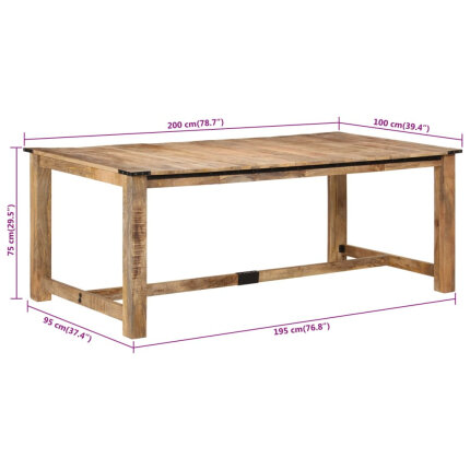 Table à manger style Industriel / Bohème en bois de manguier massif 200x100x75 cm {attributes}