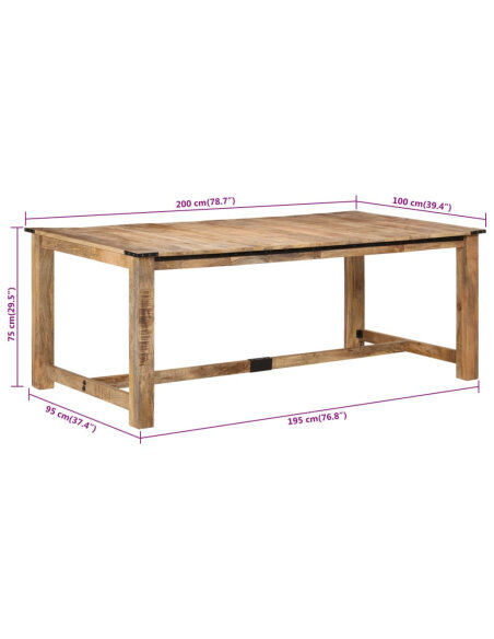 Table à manger style Industriel / Bohème en bois de manguier massif 200x100x75 cm {attributes} Table à manger style Industriel / Bohème en bois de manguier massif 200x100x75 cm {attributes}