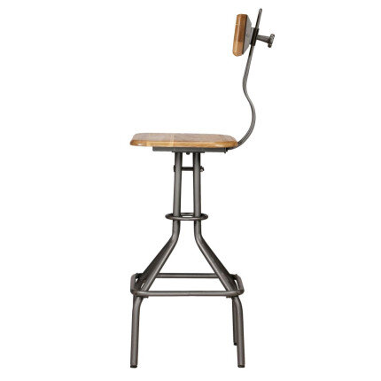 Chaise de bar industrielle en lot de 2 en bois massif de teck de récupération Brun  {attributes}