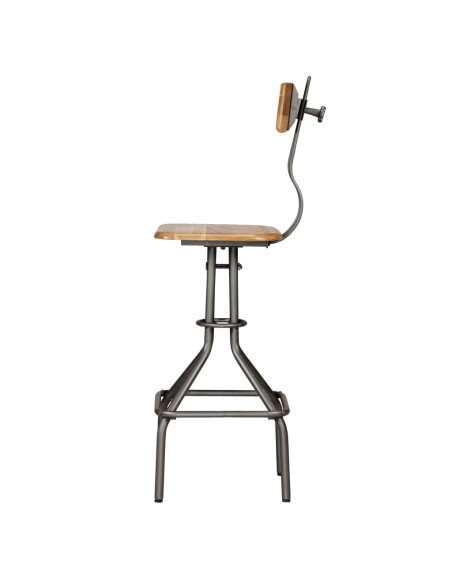 Chaise de bar industrielle en lot de 2 en bois massif de teck de récupération Brun  {attributes}