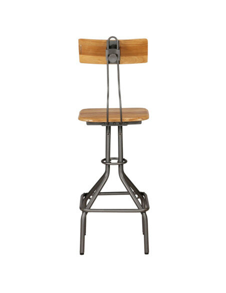 Chaise de bar industrielle en lot de 2 en bois massif de teck de récupération Brun  {attributes}