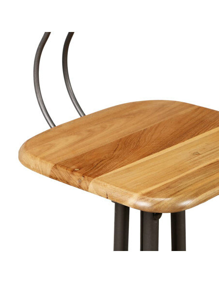 Chaise de bar industrielle en lot de 2 en bois massif de teck de récupération Brun  {attributes}