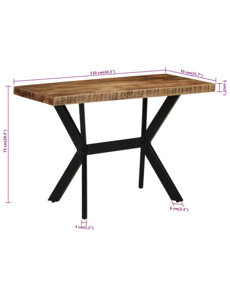 Table à manger Style Industriel en bois de manguier massif 110 x 55 x 75 cm {attributes} Table à manger Style Industriel en bois de manguier massif 110 x 55 x 75 cm {attributes}