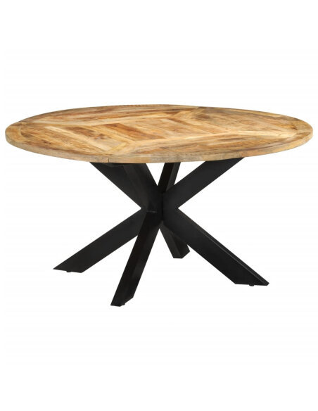 Table à manger Style Industriel en bois de manguier massif brut Ø150x76 cm {attributes} Table à manger Style Industriel en bois de manguier massif brut Ø150x76 cm {attributes}