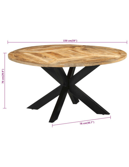 Table à manger Style Industriel en bois de manguier massif brut Ø150x76 cm {attributes} Table à manger Style Industriel en bois de manguier massif brut Ø150x76 cm {attributes}