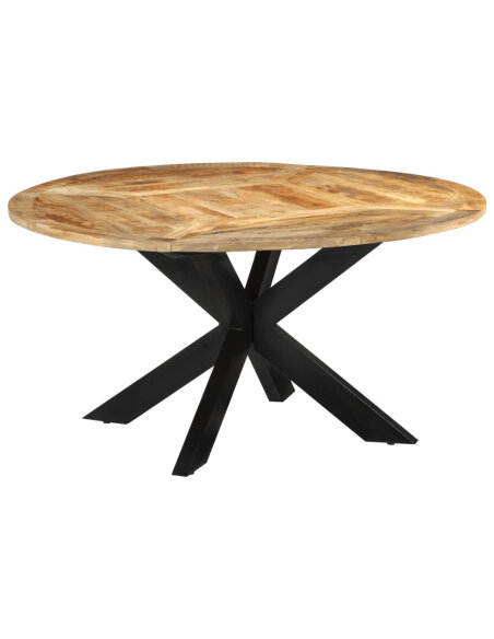 Table à manger Style Industriel en bois de manguier massif brut Ø150x76 cm {attributes} Table à manger Style Industriel en bois de manguier massif brut Ø150x76 cm {attributes}