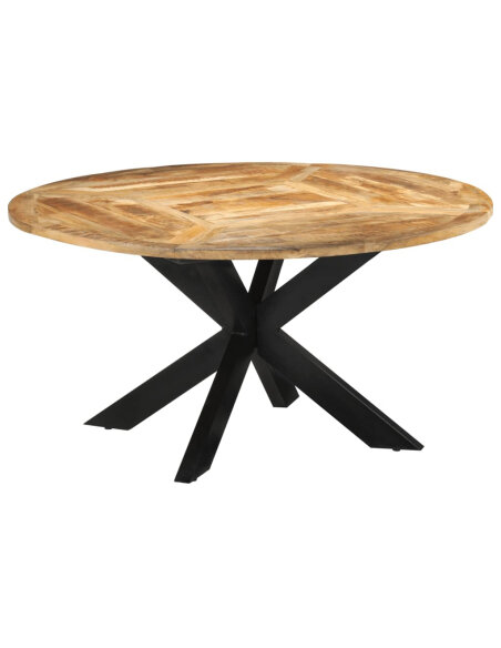 Table à manger Style Industriel en bois de manguier massif brut Ø150x76 cm {attributes} Table à manger Style Industriel en bois de manguier massif brut Ø150x76 cm {attributes}