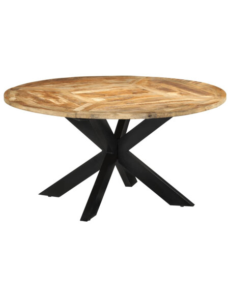 Table à manger Style Industriel en bois de manguier massif brut Ø150x76 cm {attributes} Table à manger Style Industriel en bois de manguier massif brut Ø150x76 cm {attributes}