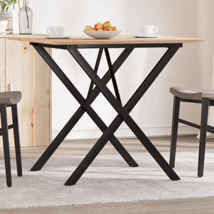 Table à manger Style Industriel cadre en X en bois de pin massif & fonte 80 x 80 x 75 cm {attributes}