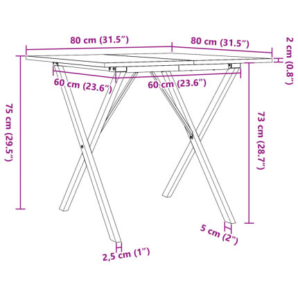 Table à manger Style Industriel cadre en X en bois de pin massif & fonte 80 x 80 x 75 cm {attributes}