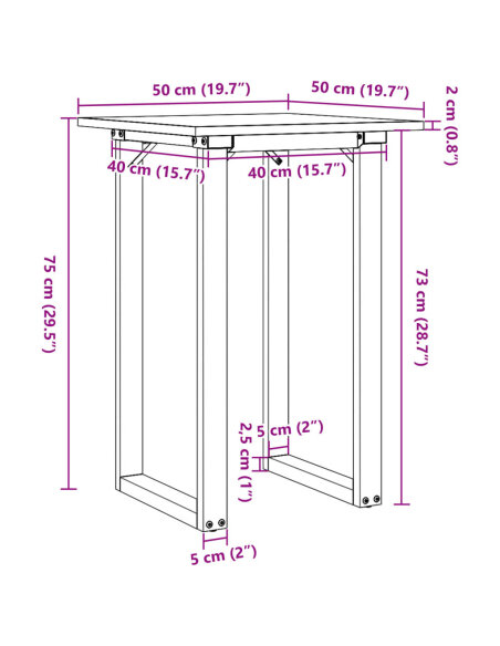 Table à manger Style Industriel cadre en O en bois de pin massif & fonte 50 x 50 x 75 cm {attributes}