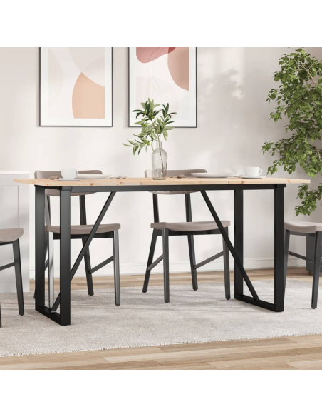 Table à manger Style Industriel cadre en O en bois de pin massif & fonte 140 x 80 x 75 cm {attributes}