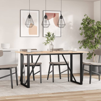 Table à manger Style Industriel cadre en O en bois de pin massif & fonte 140 x 80 x 75 cm {attributes}