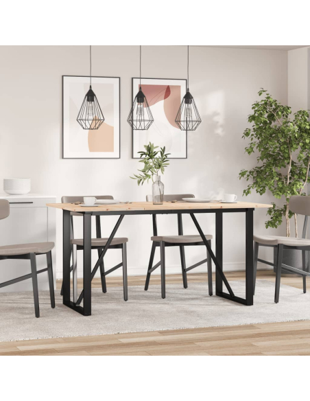 Table à manger Style Industriel cadre en O en bois de pin massif & fonte 140 x 80 x 75 cm {attributes}