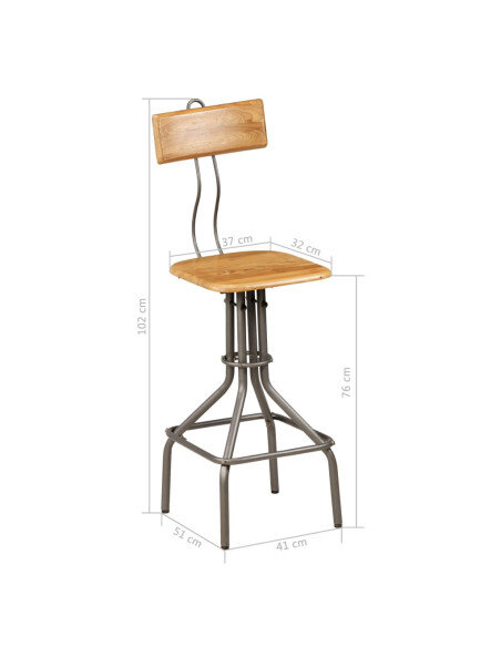 Chaise de bar industrielle en lot de 2 en bois massif de teck de récupération Brun  {attributes}