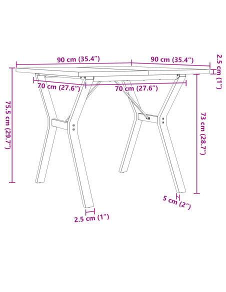 Table à manger Style Industriel cadre en Y en bois de pin massif & fonte 90 x 90 x 75.5 cm {attributes} Table à manger Style Industriel cadre en Y en bois de pin massif & fonte 90 x 90 x 75.5 cm {attributes}