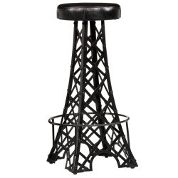 Tabourets de bar industriel tour Eiffel en lot de 2 en cuir véritable Noir  {attributes} 2