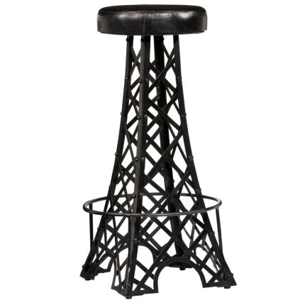 Tabourets de bar industriel tour Eiffel en lot de 2 en cuir véritable Noir  {attributes}