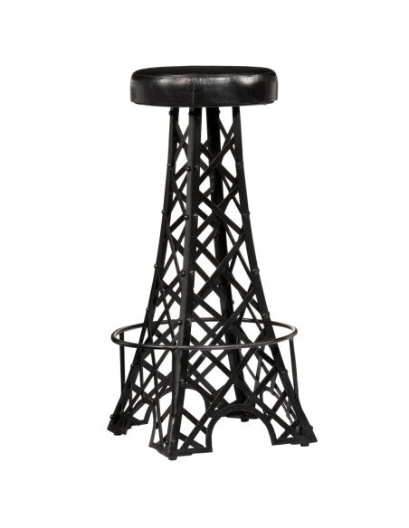 Tabourets de bar industriel tour Eiffel en lot de 2 en cuir véritable Noir  {attributes}