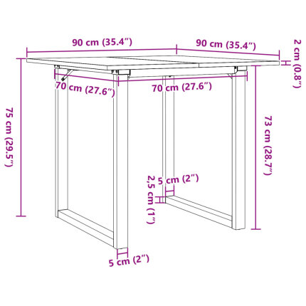 Table à manger Style Industriel cadre en O en bois de pin massif & fonte 90 x 90 x 75 cm {attributes}