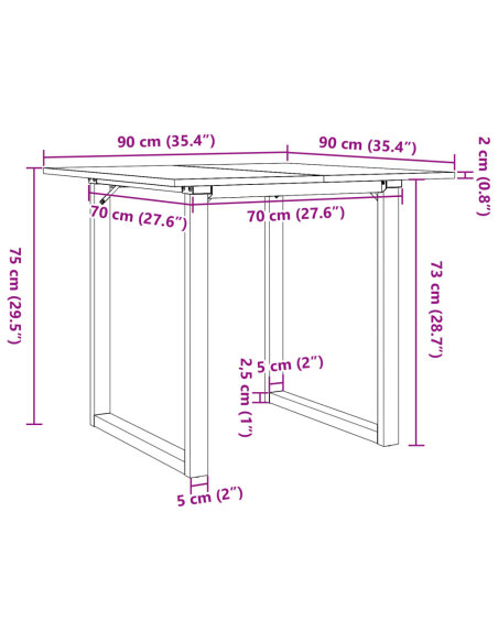 Table à manger Style Industriel cadre en O en bois de pin massif & fonte 90 x 90 x 75 cm {attributes} Table à manger Style Industriel cadre en O en bois de pin massif & fonte 90 x 90 x 75 cm {attributes}