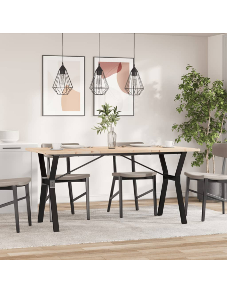 Table à manger Style Industriel cadre en Y en bois de pin massif & fonte 140 x 80 x 75.5 cm {attributes}