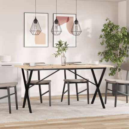 Table à manger Style Industriel cadre en X en bois de pin massif & fonte 160 x 80 x 75.5 cm {attributes}