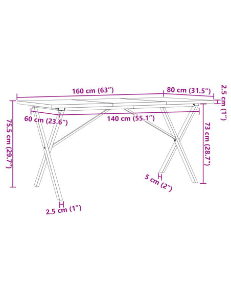 Table à manger Style Industriel cadre en X en bois de pin massif & fonte 160 x 80 x 75.5 cm {attributes} Table à manger Style Industriel cadre en X en bois de pin massif & fonte 160 x 80 x 75.5 cm {attributes}