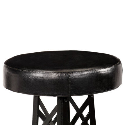 Tabourets de bar industriel tour Eiffel en lot de 2 en cuir véritable Noir  {attributes}