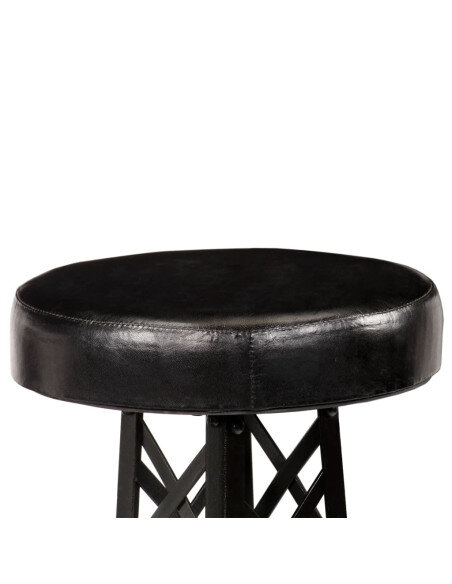 Tabourets de bar industriel tour Eiffel en lot de 2 en cuir véritable Noir  {attributes}